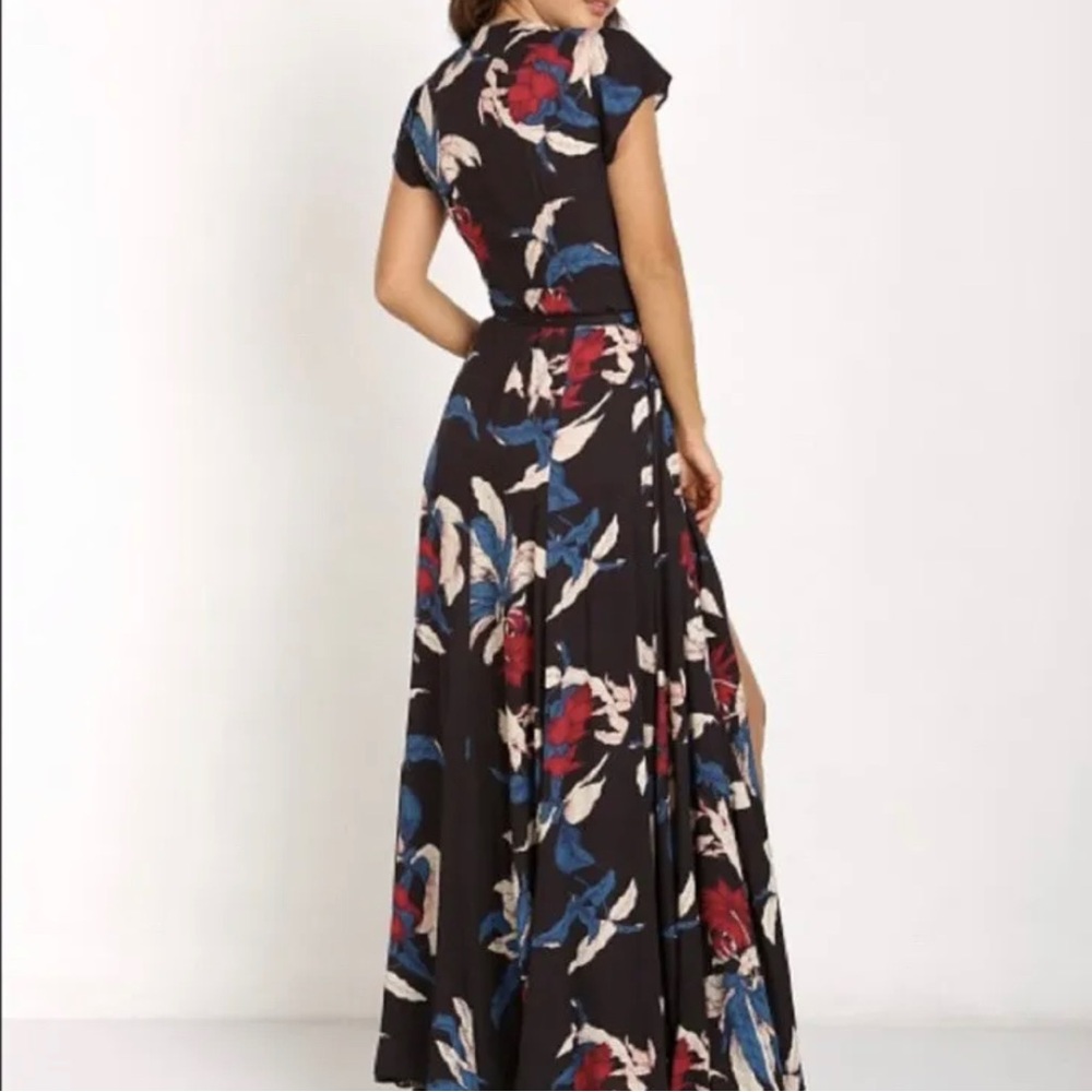 Tularosa Black Floral Maxi Dress with Blue and Red Accents